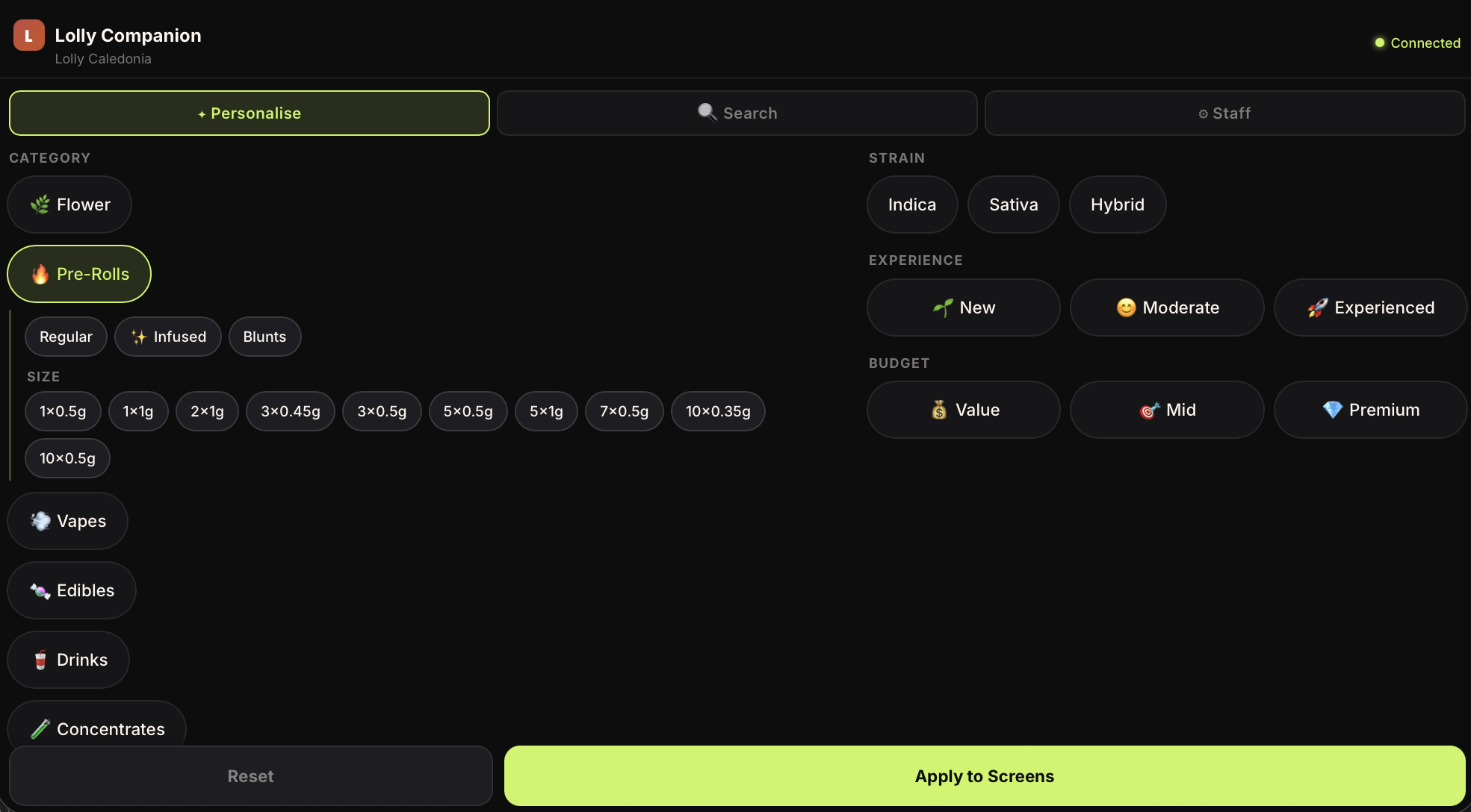 Companion app — Personalise tab